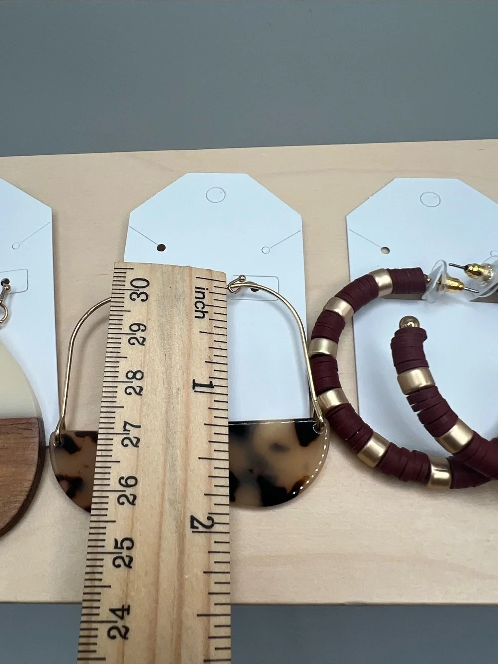 Lot of 4 Pairs Boho Statement Earrings Wood Leopard Tortoise Hoop Gold Tone
